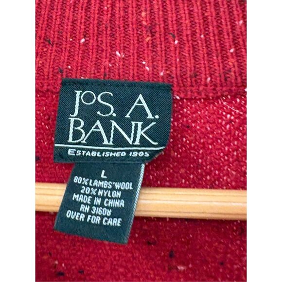 Jos A Bank‎ Sweater 1/4 Zip Men Large Red Speckled Mock Neck Pullover Wool Blend - Picture 6 of 9